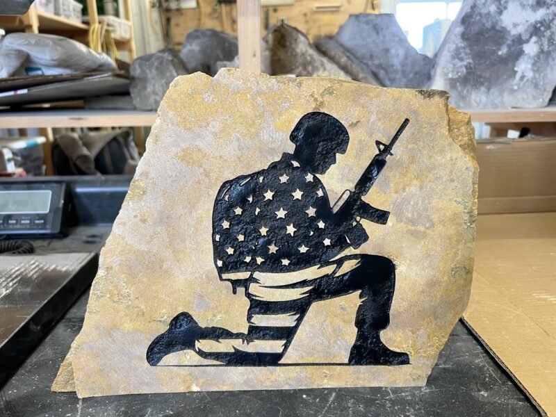 Soldier With American Flag Engraved Stone - Image 5