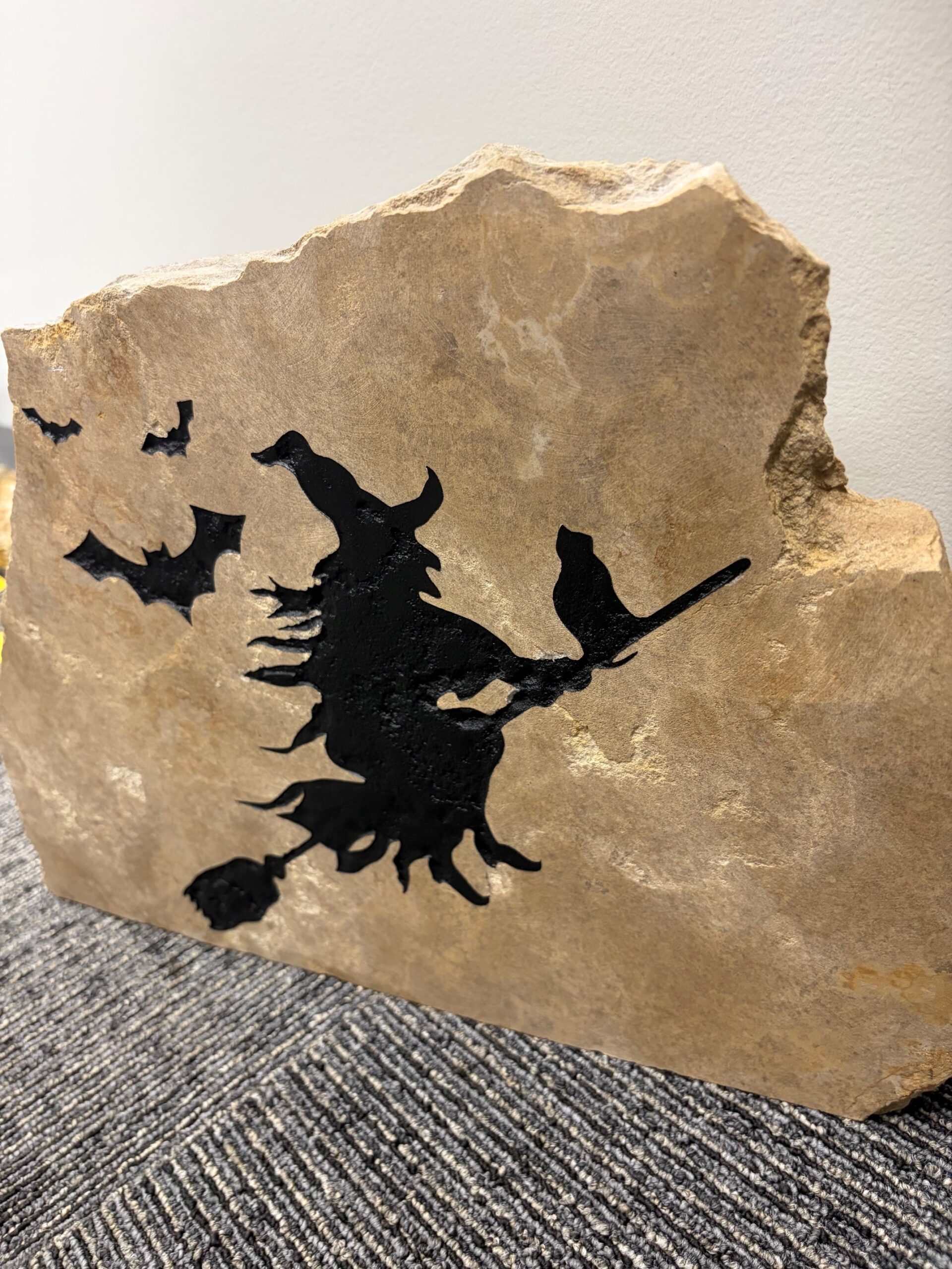Halloween Witch on a Broom Engraved Stone - Image 2