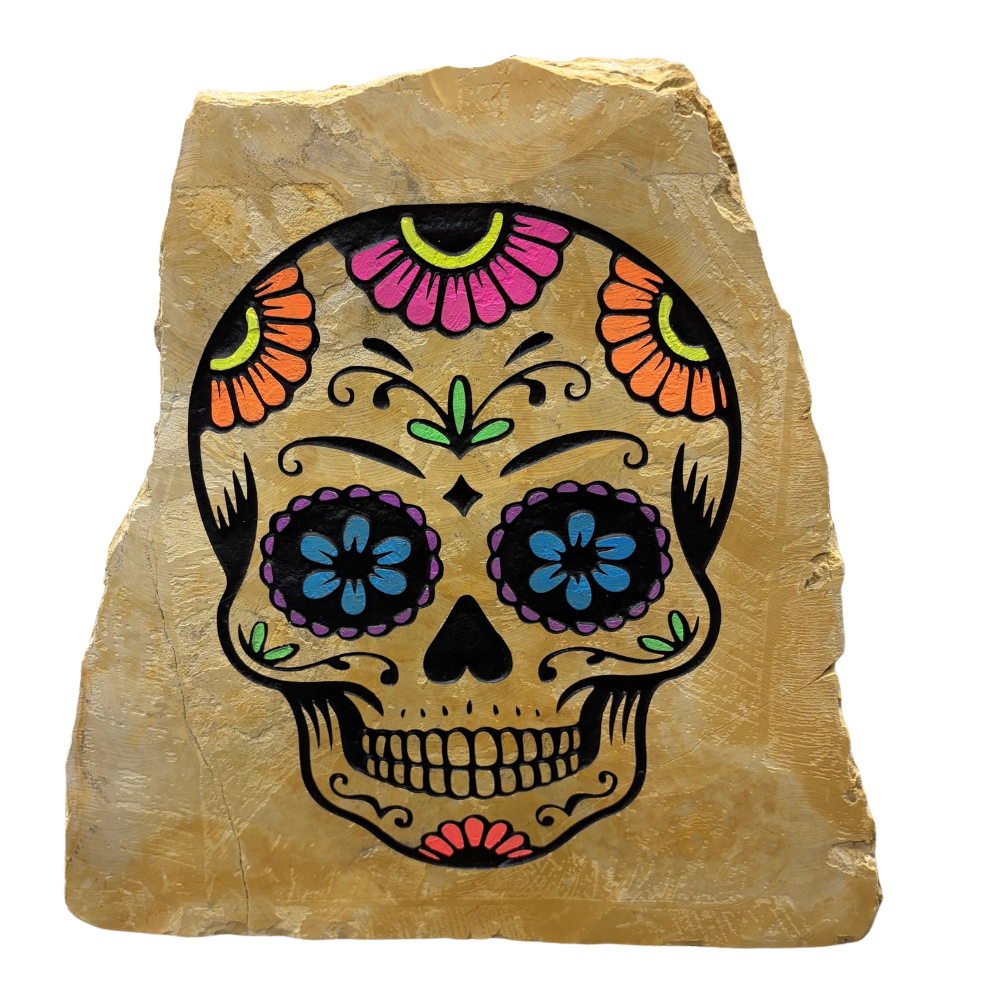 Sugar Skull Day of the Dead Engraved Stone - Image 3