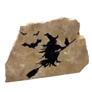 Halloween Witch on a Broom Engraved Stone