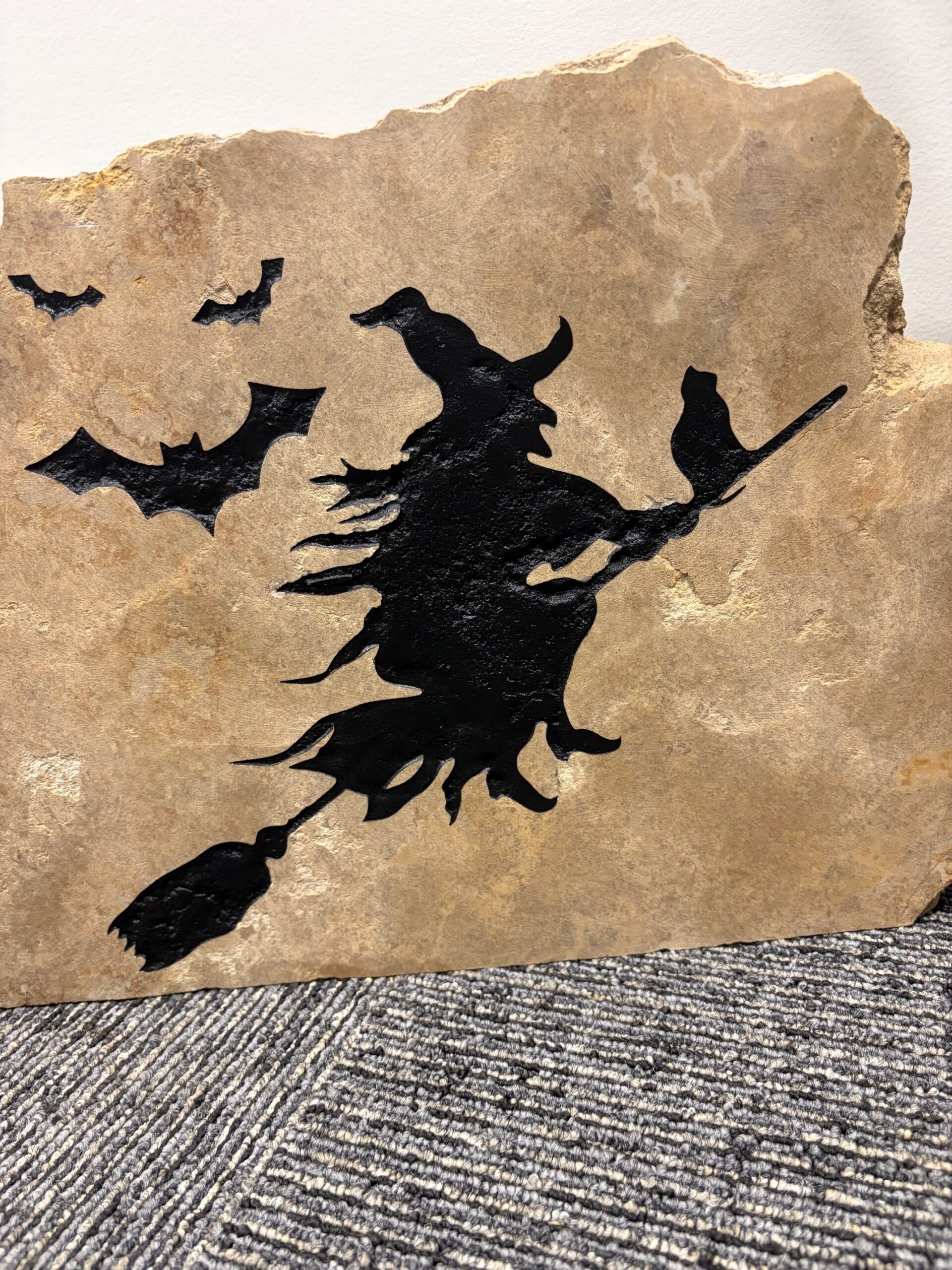 Halloween Witch on a Broom Engraved Stone - Image 3