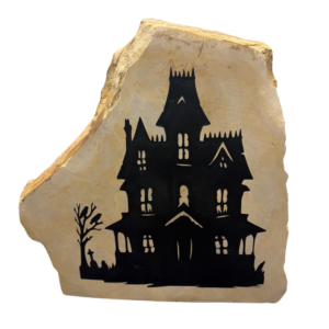 Halloween Haunted House Engraved Stone