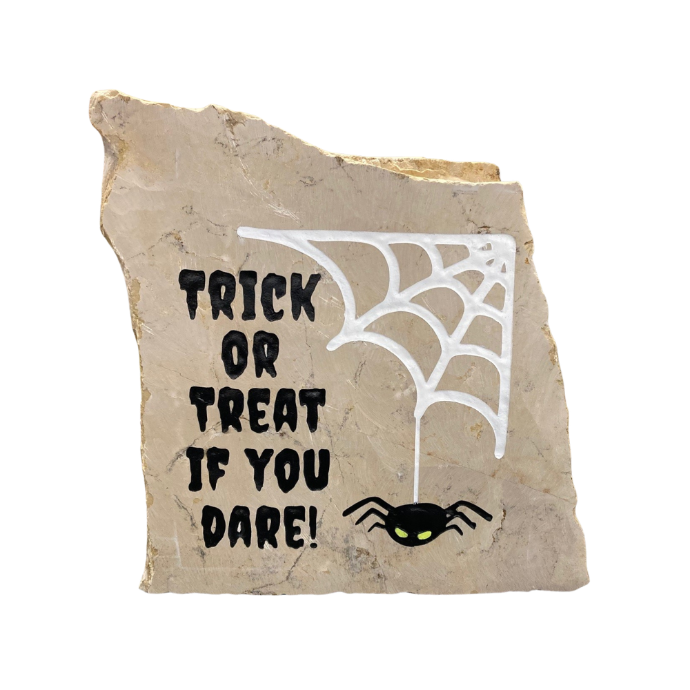Trick or Treat If You Dare with Spider Engraved Stone